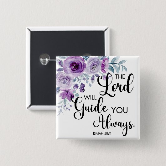 イザヤ書58:11紫のフローラキリスト教の聖句 缶バッジ (正面&裏面)