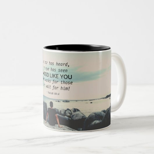 イザヤ書64:4耳が聞かれていない、聖書の聖句 ツートーンマグカップ (正面右)