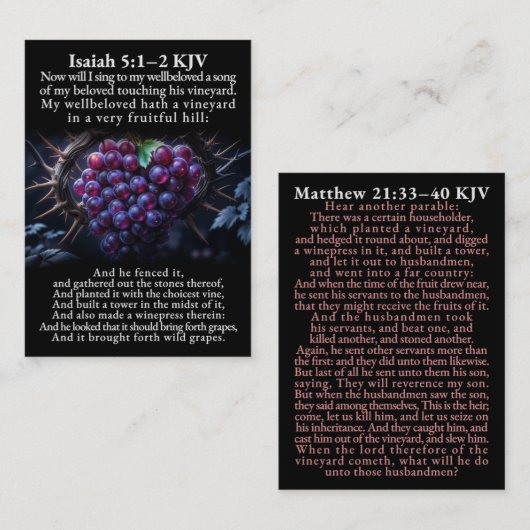 イザヤ書 5:1–2 とマタイによる福音書 21:33–40 KJV 箱入りカード 名刺 (正面/裏面)