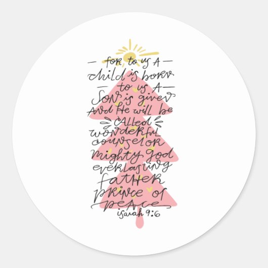 イザヤ書 9:6 活字デザイン クリスマス 聖書の詩  ラウンドシール (正面)