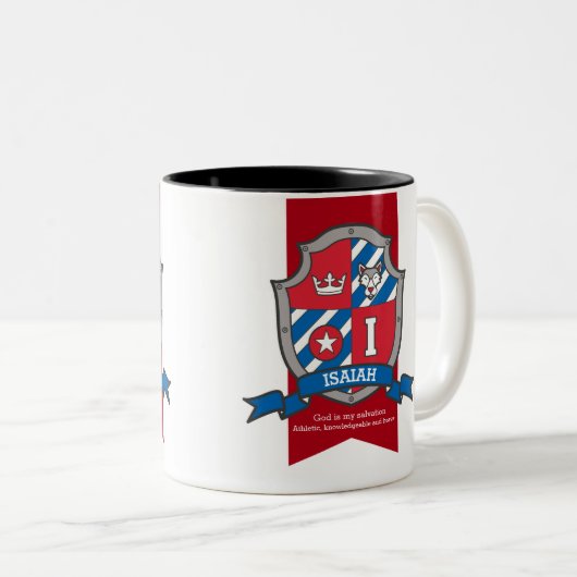 イザヤ騎士はマグカップを意味する赤い青色の名前をシールド ツートーンマグカップ (正面右)