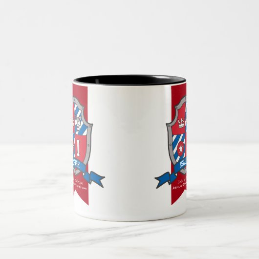 イザヤ騎士はマグカップを意味する赤い青色の名前をシールド ツートーンマグカップ (中央)
