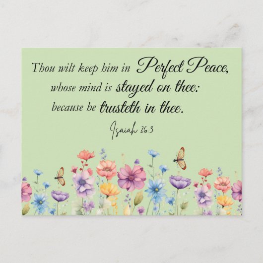 イザヤ26:3完璧な平和KJVワイルドフラワーバイブル ポストカード (正面)