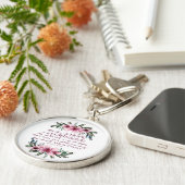 イザヤ40聖書の詩とピンクの花 キーホルダー (側面)