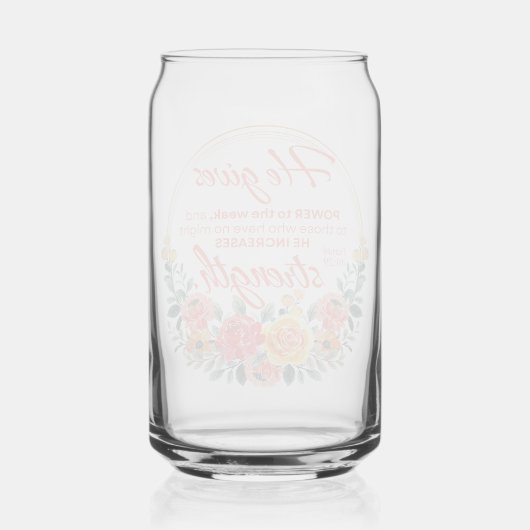 イザヤ40:29彼はパワー与えレッドフローラ聖なる書物、 経典 ガラス缶 (裏面)