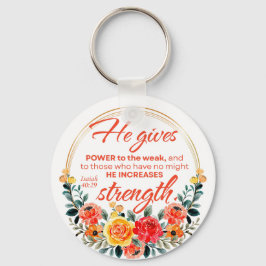 イザヤ40:29彼はパワー与えレッドフローラ聖なる書物、 経典 キーホルダー