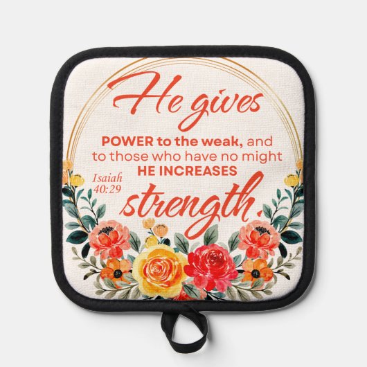 イザヤ40:29彼はパワー与えレッドフローラ聖なる書物、 経典 鍋敷き (正面)