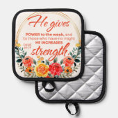 イザヤ40:29彼はパワー与えレッドフローラ聖なる書物、 経典 鍋敷き (正面/裏面)