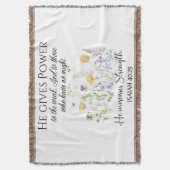 イザヤ40:29彼は力与え野花聖なる書物、 経典 スローブランケット (正面縦)