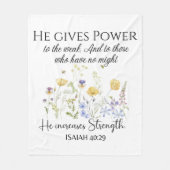 イザヤ40:29彼は力与え野花聖なる書物、 経典 フリースブランケット (正面)