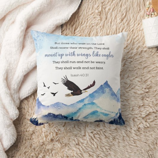 イザヤ40:31イーグルのような翼と山 クッション (ブランケット)