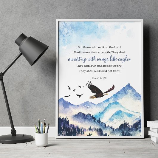イザヤ40:31イーグルのような翼と山 ポスター