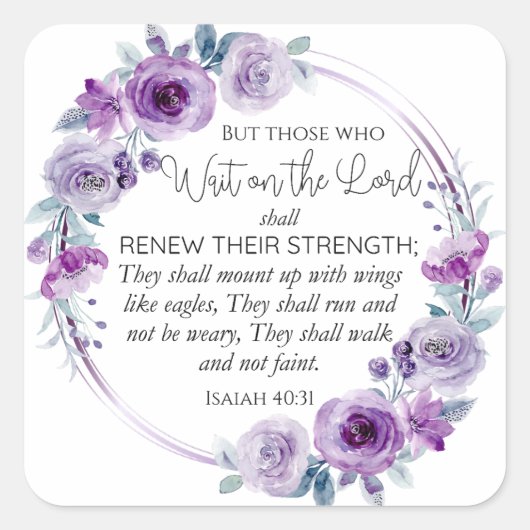 イザヤ40:31主の上に待つ者フローラ スクエアシール (正面)