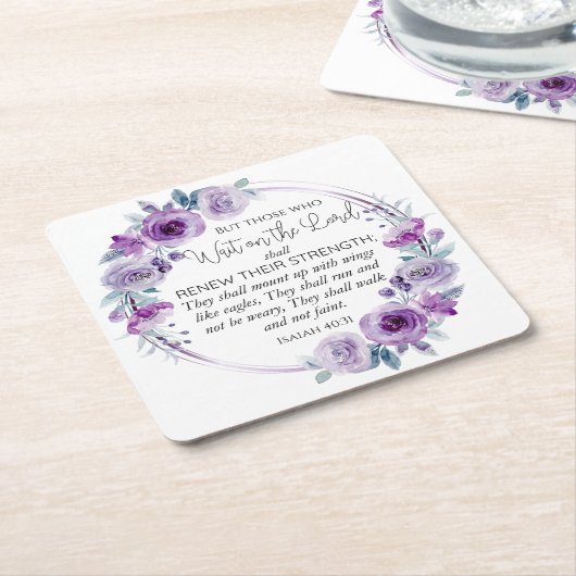 イザヤ40:31主の上に待つ者フローラ スクエアペーパーコースター (アングル)