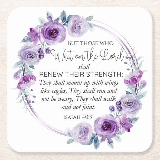 イザヤ40:31主の上に待つ者フローラ スクエアペーパーコースター (正面)