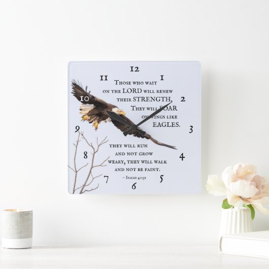 イザヤ40:31 主を待ち望む者たち、聖書 スクエア壁時計 (ホーム)