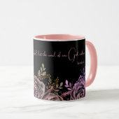 イザヤ40:8聖なる書物、 経典ピンクとブラックバラフローラ マグカップ (正面右)