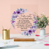 イザヤ41:10恐怖ではなく紫のフローラ聖なる書物、 経典 アクリルサイン (ウェディング)