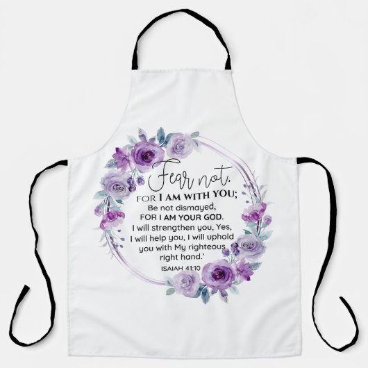 イザヤ41:10恐怖ではなく紫のフローラ聖なる書物、 経典 エプロン (正面)