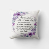 イザヤ41:10恐怖ではなく紫のフローラ聖なる書物、 経典 クッション (正面)
