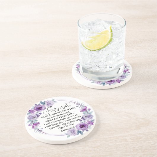 イザヤ41:10恐怖ではなく紫のフローラ聖なる書物、 経典 コースター (側面)