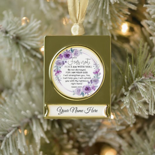 イザヤ41:10恐怖ではなく紫のフローラ聖なる書物、 経典 ゴールドプレートバナーオーナメント (ツリー)
