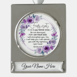 イザヤ41:10恐怖ではなく紫のフローラ聖なる書物、 経典 ゴールドプレートバナーオーナメント