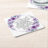 イザヤ41:10恐怖ではなく紫のフローラ聖なる書物、 経典 スクエアペーパーコースター (アングル)