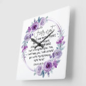 イザヤ41:10恐怖ではなく紫のフローラ聖なる書物、 経典 スクエア壁時計 (傾斜)