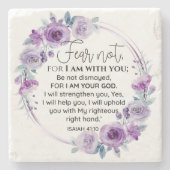 イザヤ41:10恐怖ではなく紫のフローラ聖なる書物、 経典 ストーンコースター (正面)