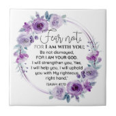 イザヤ41:10恐怖ではなく紫のフローラ聖なる書物、 経典 タイル (正面)