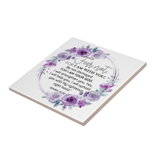 イザヤ41:10恐怖ではなく紫のフローラ聖なる書物、 経典 タイル (側面)