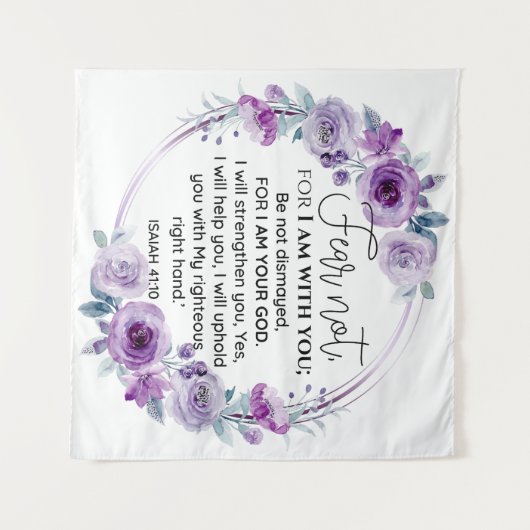 イザヤ41:10恐怖ではなく紫のフローラ聖なる書物、 経典 タペストリー (正面(横))