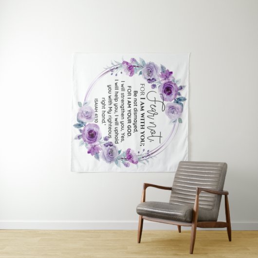 イザヤ41:10恐怖ではなく紫のフローラ聖なる書物、 経典 タペストリー (インサイチュ(横))