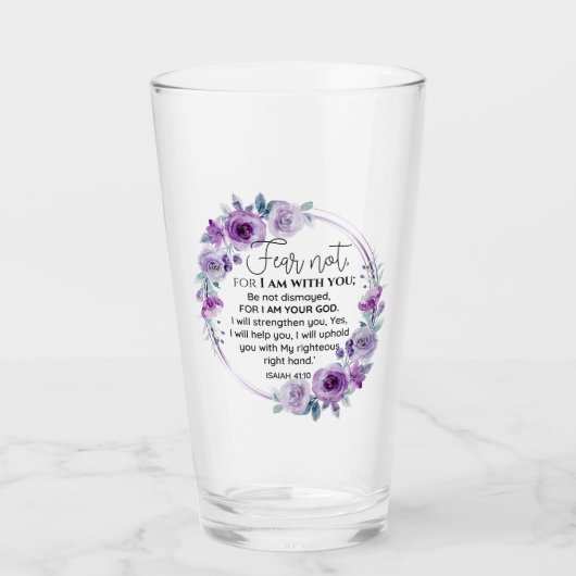 イザヤ41:10恐怖ではなく紫のフローラ聖なる書物、 経典 タンブラーグラス (正面)