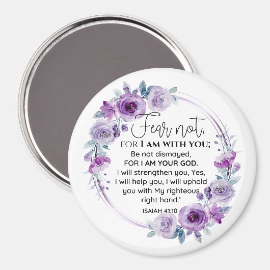 イザヤ41:10恐怖ではなく紫のフローラ聖なる書物、 経典 マグネット (正面/裏面)