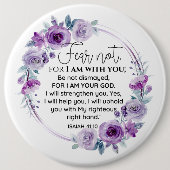 イザヤ41:10恐怖ではなく紫のフローラ聖なる書物、 経典 缶バッジ (正面)