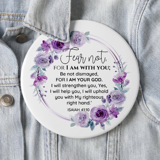 イザヤ41:10恐怖ではなく紫のフローラ聖なる書物、 経典 缶バッジ (インサイチュ)