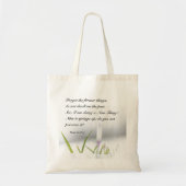 イザヤ43:18わたしは新しいもの聖書の聖句をやっている トートバッグ (正面)