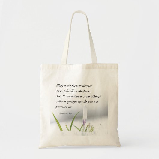 イザヤ43:18わたしは新しいもの聖書の聖句をやっている トートバッグ (正面)