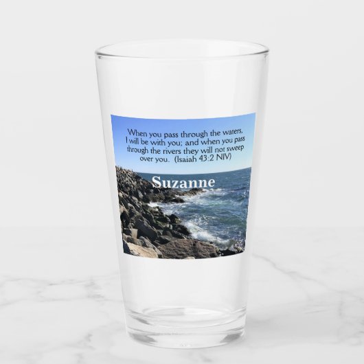 イザヤ43:2わたしはあなた方と一緒にいる海の写真 タンブラーグラス (正面)