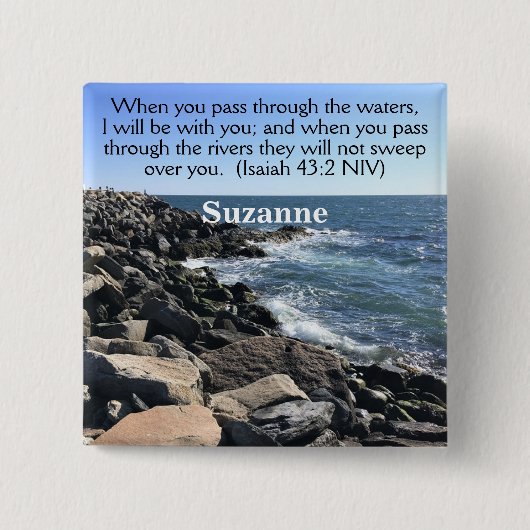 イザヤ43:2わたしはあなた方と一緒にいる海の写真 缶バッジ (正面)