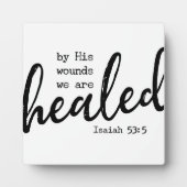イザヤ53:5癒されたバイブル聖なる書物、 経典ファームハウスサイン フォトプラーク (正面)