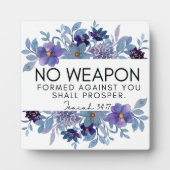 イザヤ54:17武器なしクリスチャン紫フローラ フォトプラーク (正面)