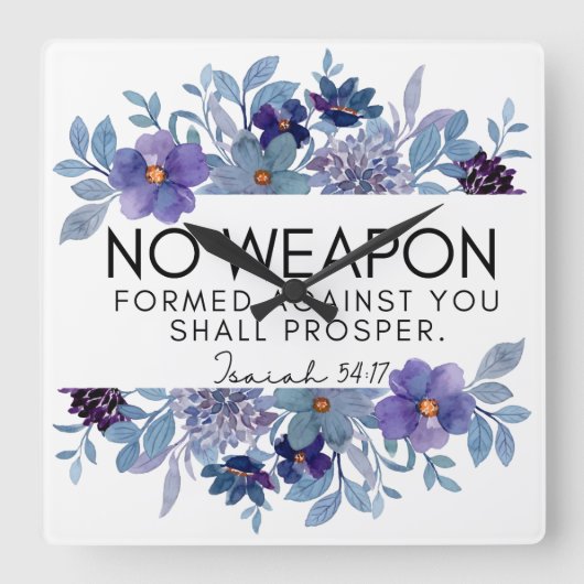 イザヤ54:17武器のキリスト教のフローラなし スクエア壁時計 (正面)