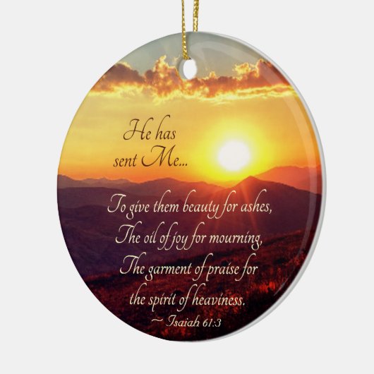 イザヤ61:3彼は私を灰の与え美しいに遣わした セラミックオーナメント (左)