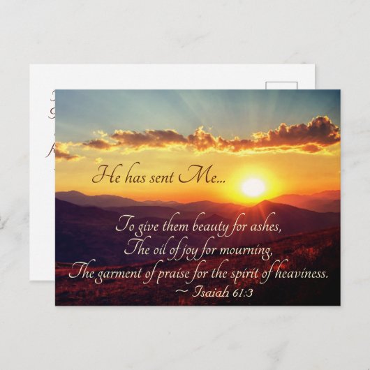 イザヤ61:3彼は私を灰の与え美しいに遣わした ポストカード (正面/裏面)
