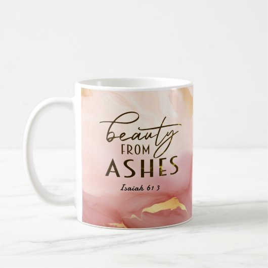 イザヤ61 3美しいアッシュバイブル聖句ピンク コーヒーマグカップ (左)