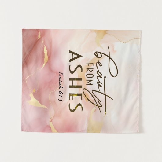 イザヤ61 3美しいアッシュバイブル聖句ピンク タペストリー (正面(横))