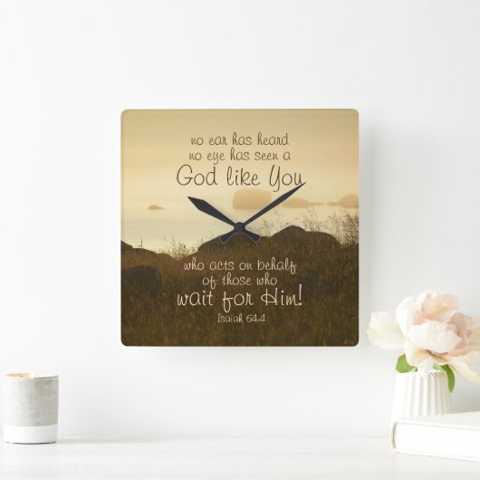 イザヤ64:4聖書の詩の美しい海の短い行 スクエア壁時計 (ホーム)